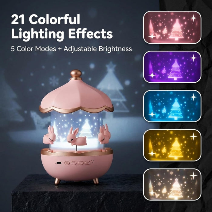 Rabbit Star Projector Night Light for Kids – 360° Rotating Galaxy Projector with 6 Film Discs & 5 Color Modes
