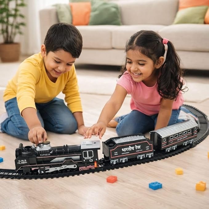 16 Piece Train Toy Set for Kids – Rechargeable Smoke Engine Train with Hindi Music & Railway Track
