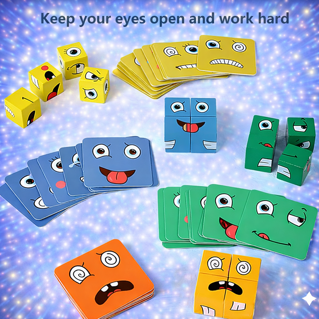 Wooden Cube face Changing Game for Kids | Expressions Matching Block Puzzle Toy, Preschool Educational Learning Activities Game for Boys, Girls, Adults etc. Age above 3+ Years