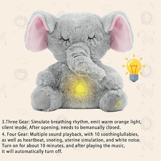 Breathing Stuffed Animal, Soothe Snuggle Elephant Plush, Sleeping Plush for Kids Toy Birthday Gift with Sensory Details Musical Lights and Rhythmic Breathing Sleep Companion