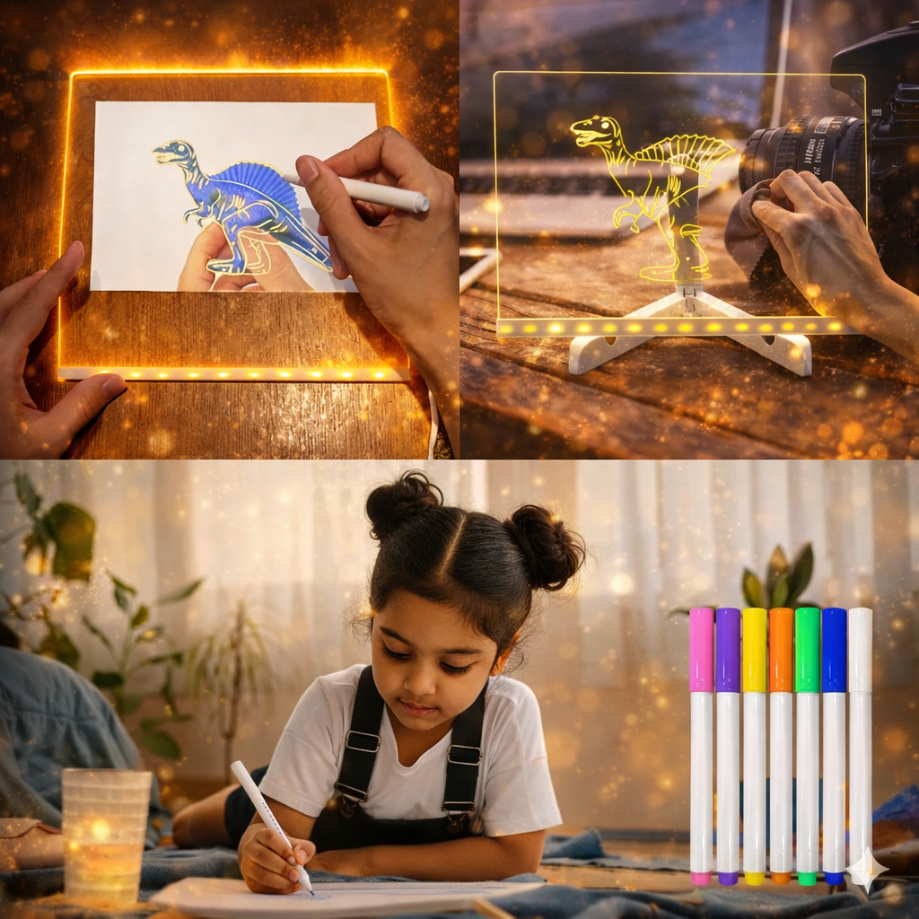 Denory Magic Writing Board with LED Light Pen