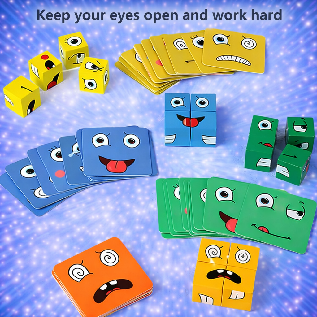 Wooden Cube face Changing Game for Kids | Expressions Matching Block Puzzle Toy, Preschool Educational Learning Activities Game for Boys, Girls, Adults etc. Age above 3+ Years