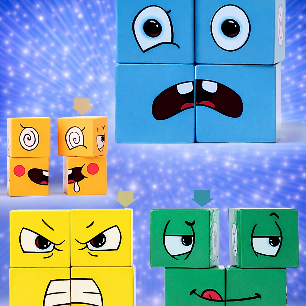 Wooden Cube face Changing Game for Kids | Expressions Matching Block Puzzle Toy, Preschool Educational Learning Activities Game for Boys, Girls, Adults etc. Age above 3+ Years