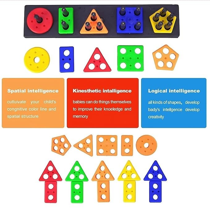 KYDZOY Montessori Shape Sorter Toy – Wooden Stacking & Matching Learning Game for Kids 1-3 Years