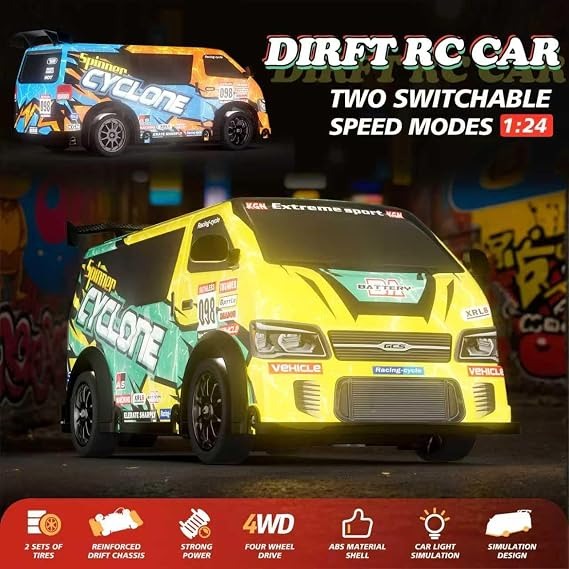 4WD RC Drift Racing Car with LED Lights | USB Rechargeable Remote Control Vehicle for Kids & Adults
