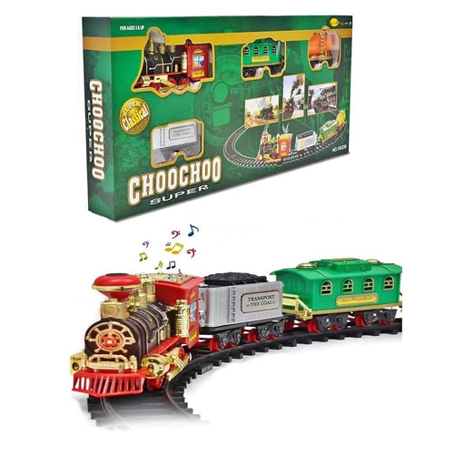 16 PCS Electric Steam Engine Train Set with Track – Battery Operated Toy Train with Smoke, LED Lights & Sound