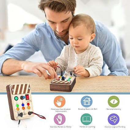 DINORUN Busy Board with LED Lights – Montessori Sensory Toy with Switches for Toddlers Ages 1-3