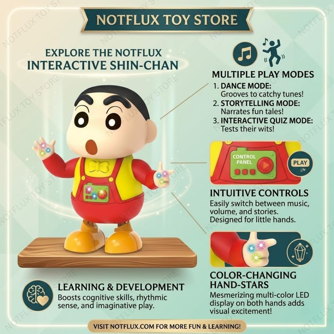 Shinchan Dancing Toy – LED Lights, Music, Walking & Spinning Fun for Kids