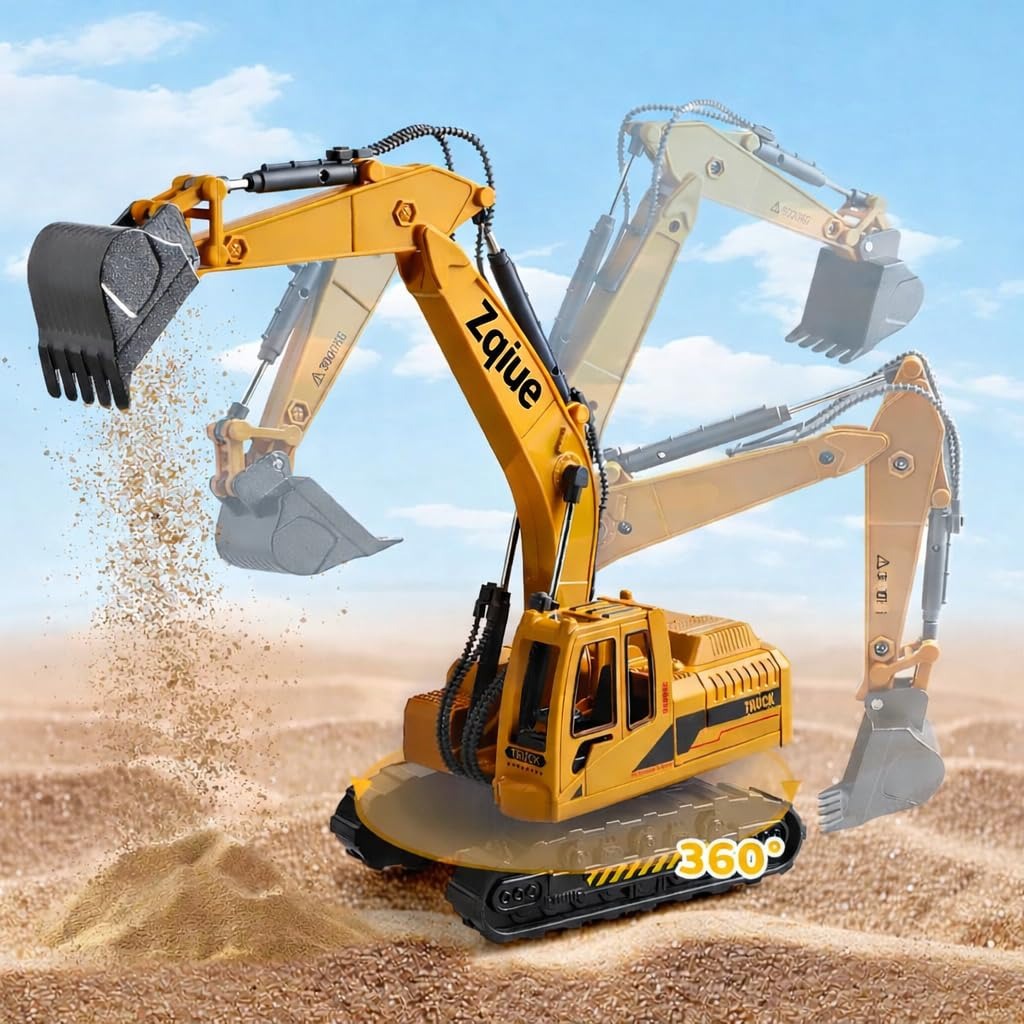 Remote Control Mini Excavator Truck | 1:64 Scale Construction Toy with Moving Drill Arm