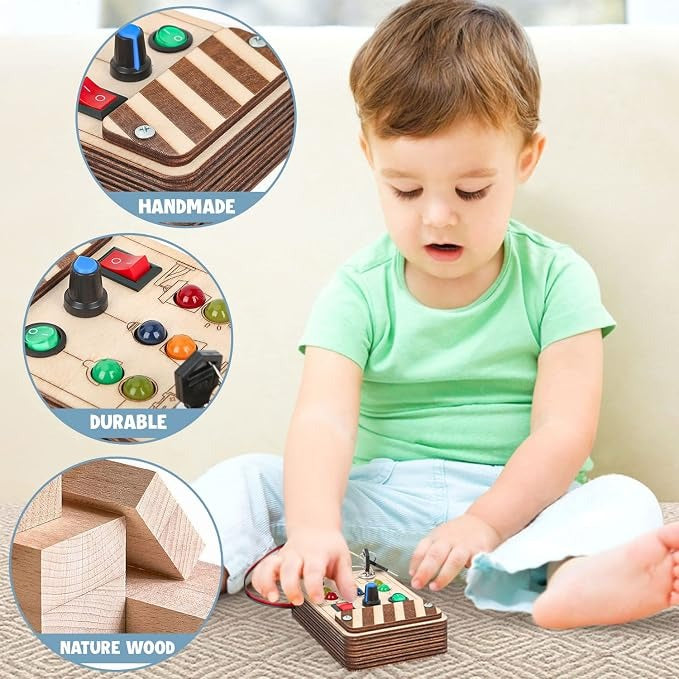 DINORUN Busy Board with LED Lights – Montessori Sensory Toy with Switches for Toddlers Ages 1-3