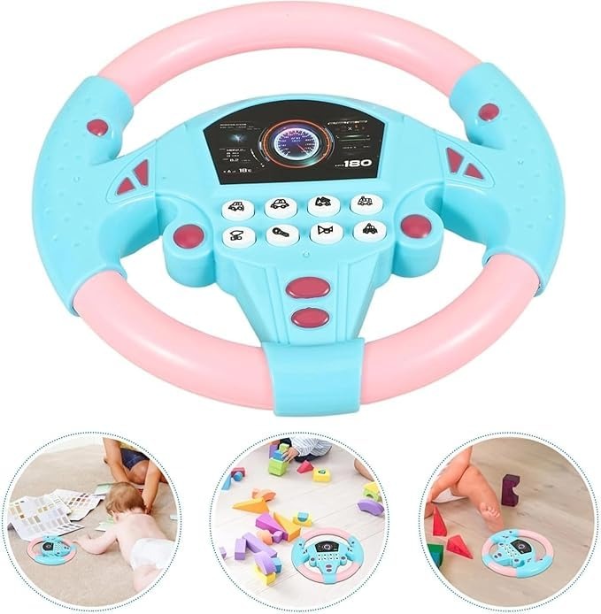 Children's Steering Wheel Driving Toy with Music, Lights & Interactive Buttons – Pretend Play Car Simulator (Pink/Blue)
