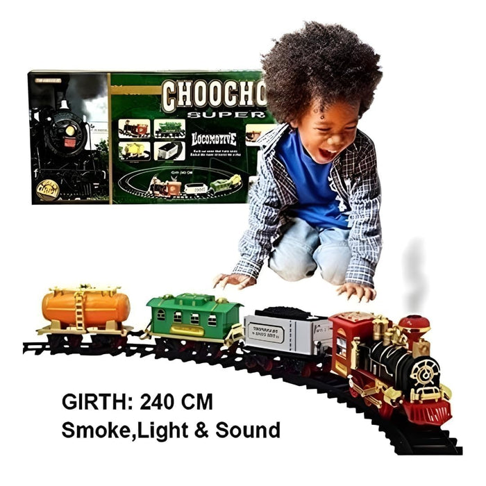 16 PCS Electric Steam Engine Train Set with Track – Battery Operated Toy Train with Smoke, LED Lights & Sound