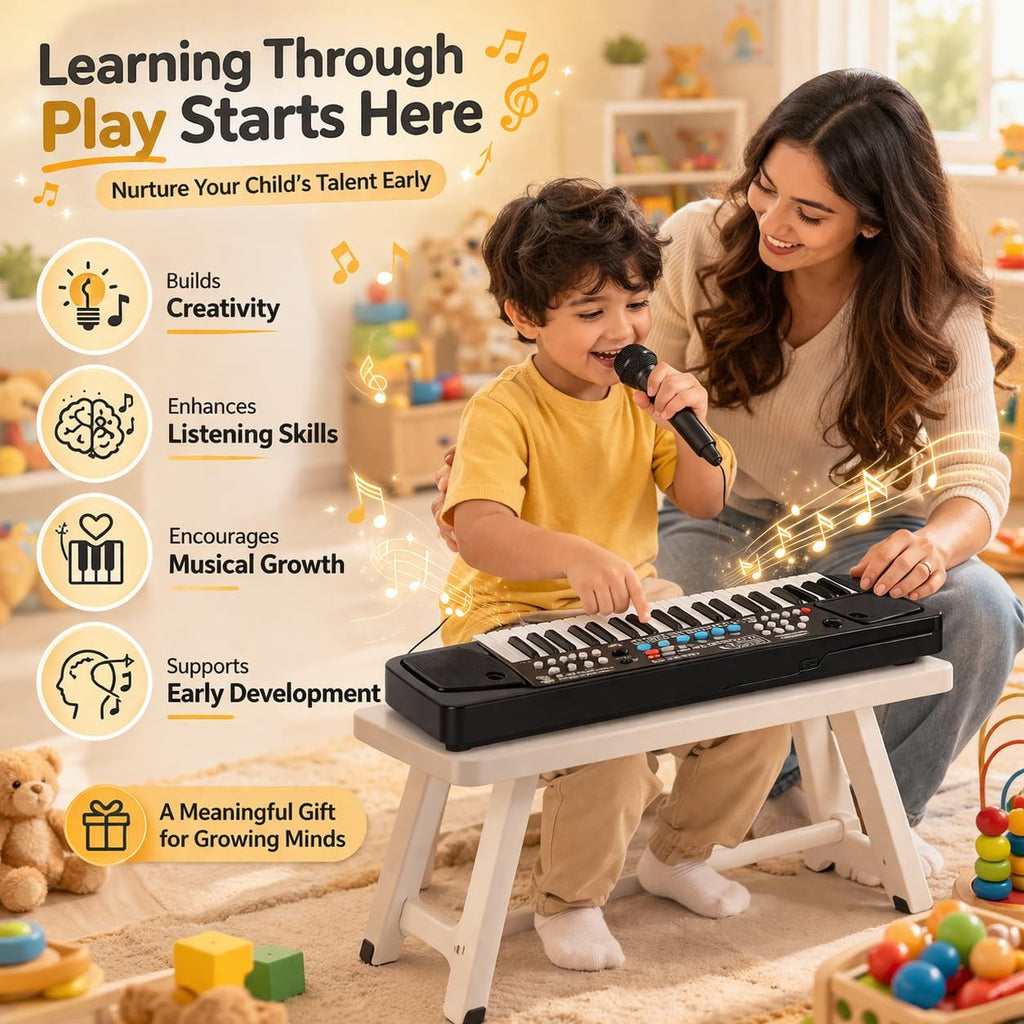 Electronic Piano – 37 Keys, Learning Modes & Microphone & 8 Rhythms, 8 Tones & Mic