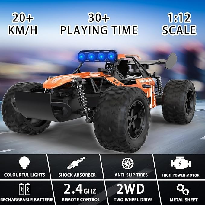 High-Speed RC Off-Road Monster Truck | 2WD Racing Vehicle for Kids with Rechargeable Battery