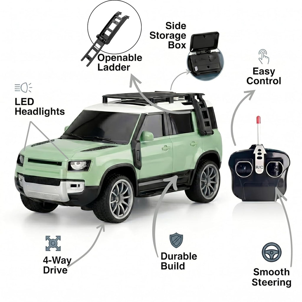 RC Defender Off-Road Racing Car with LED Lights – High-Speed Remote Control Toy Car for Kids