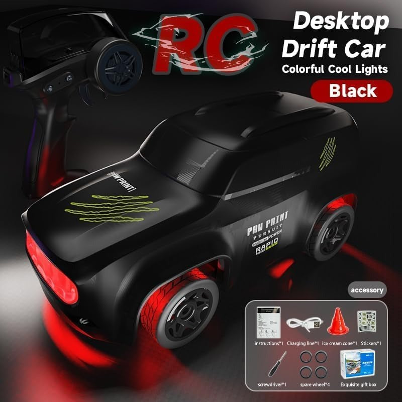 Royaldeals Mini RC Drift Car – 1:64 Scale Cartoon Racer with LED Lights & Type-C Fast Charging