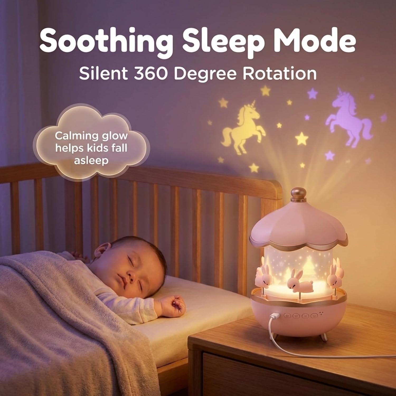 Rabbit Star Projector Night Light for Kids – 360° Rotating Galaxy Projector with 6 Film Discs & 5 Color Modes