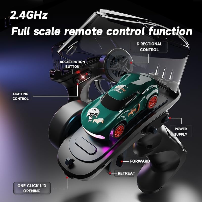 Royaldeals Mini RC Drift Car – 1:64 Scale Cartoon Racer with LED Lights & Type-C Fast Charging