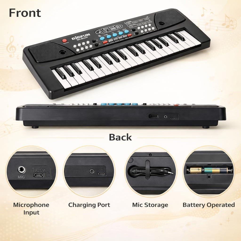 Electronic Piano – 37 Keys, Learning Modes & Microphone & 8 Rhythms, 8 Tones & Mic