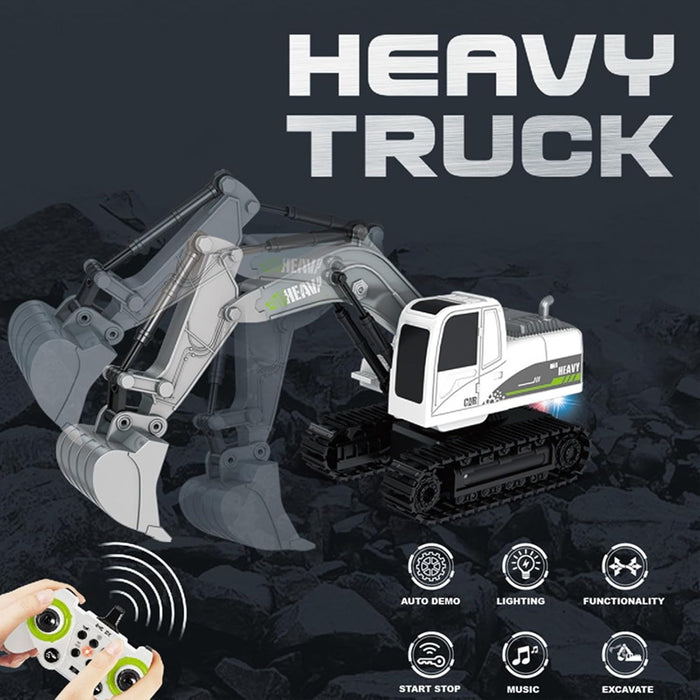 RC Construction Excavator Vehicle | 360° Rotation, Metal Shovel, Light & Sound Toy for Kids