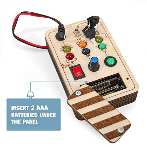 DINORUN Busy Board with LED Lights – Montessori Sensory Toy with Switches for Toddlers Ages 1-3