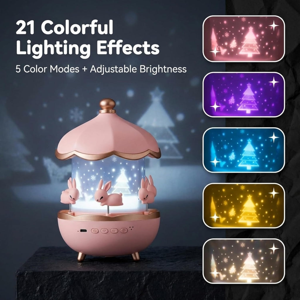 Rabbit Star Projector Night Light for Kids – 360° Rotating Galaxy Projector with 6 Film Discs & 5 Color Modes
