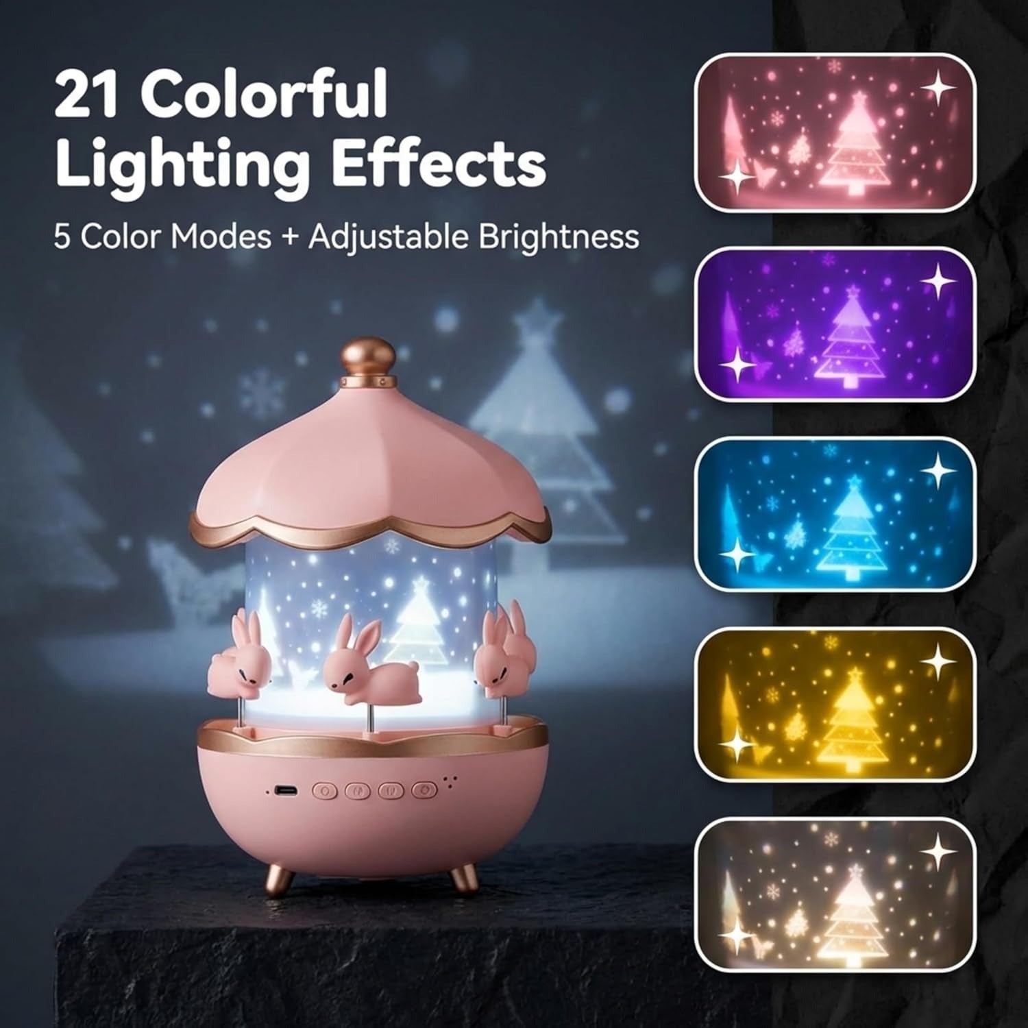 Rabbit Star Projector Night Light for Kids – 360° Rotating Galaxy Projector with 6 Film Discs & 5 Color Modes