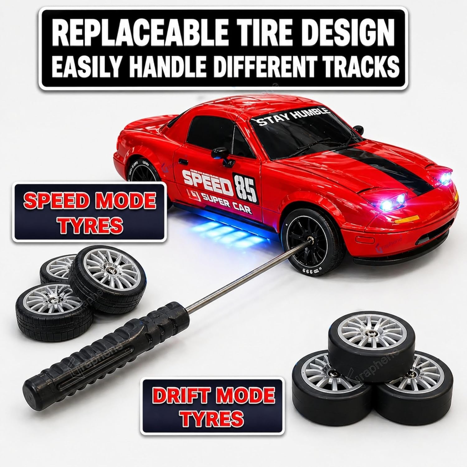 High-Speed RC Drift Racing Car with Smoke Spray, Pop-Up Headlights & Rechargeable Battery