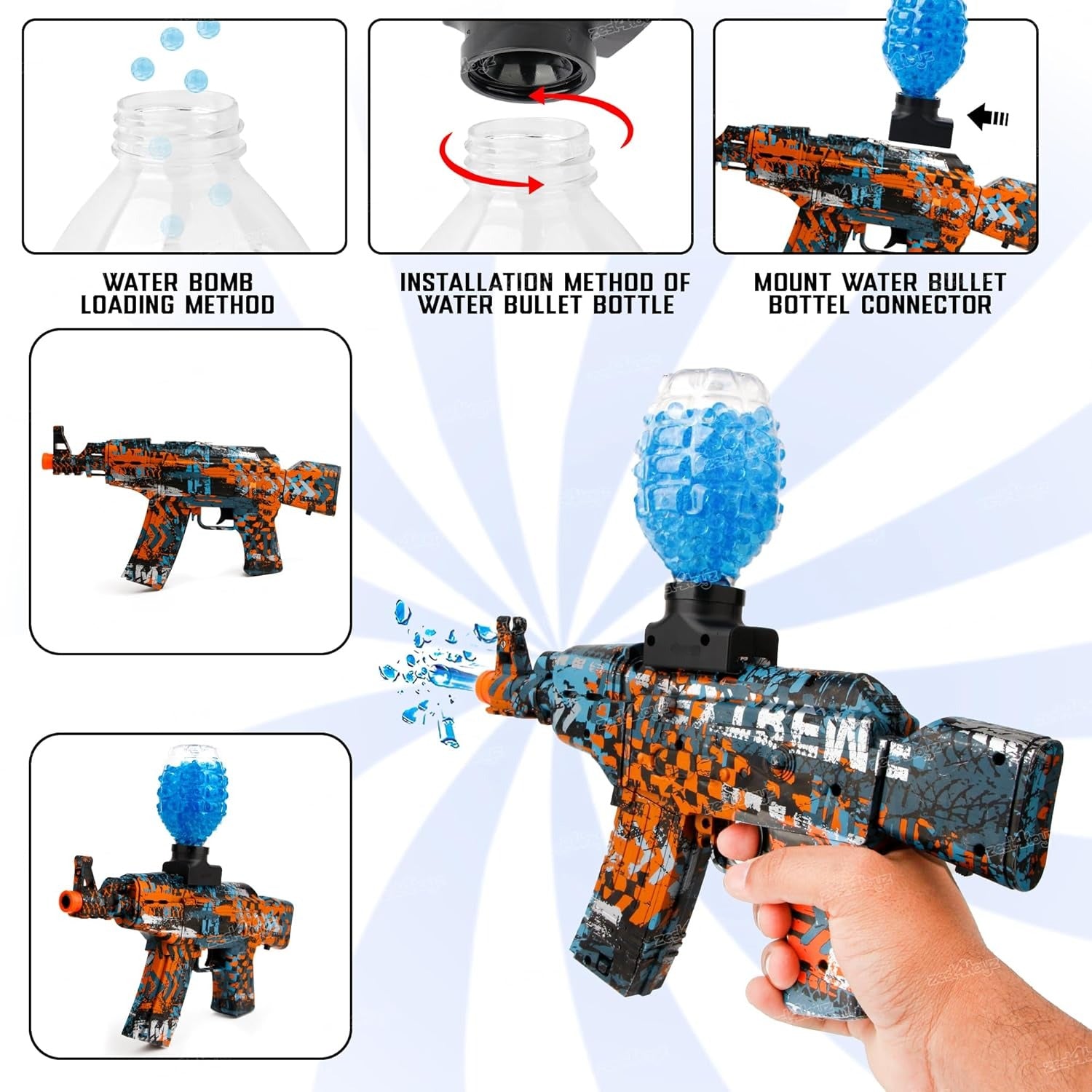 Gel Blaster Gun ||Adults Electric Operated Gun High Speed Upto 50 Feet Range|Rechargeable|Safe & Durable Outdoor Shooting Gam - Multicolor
