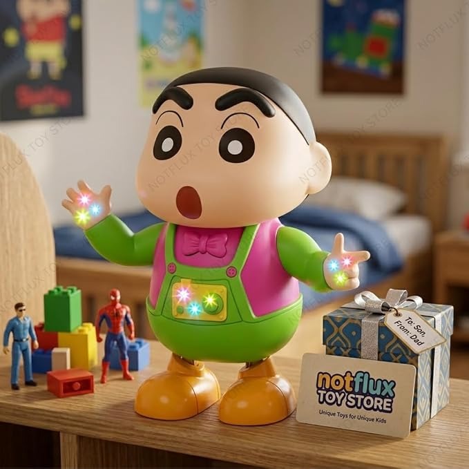 Shinchan Dancing Toy – LED Lights, Music, Walking & Spinning Fun for Kids
