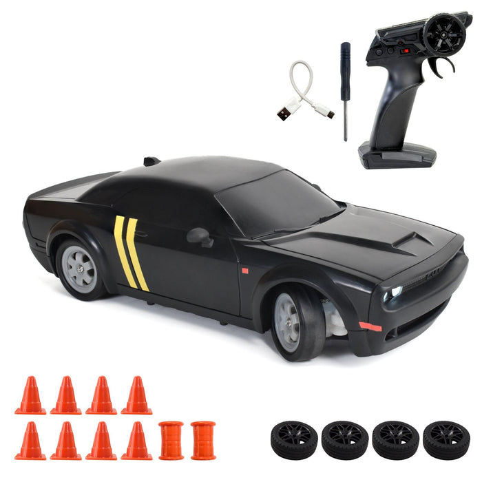 Remote Control Drift Car 1:24 Scale, 4WD Racing Vehicle with 2.4GHz Control, LED Lights, Replaceable Wheels