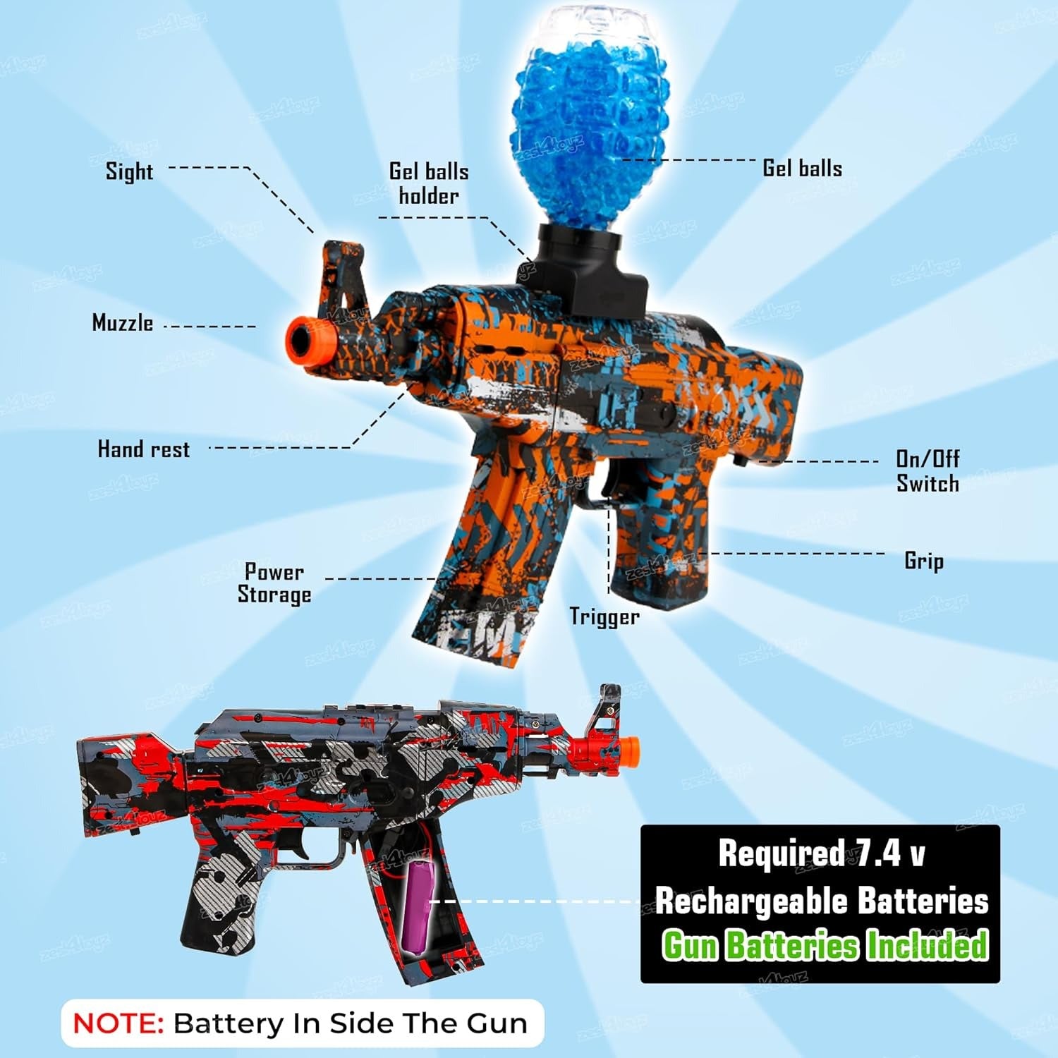 Gel Blaster Gun ||Adults Electric Operated Gun High Speed Upto 50 Feet Range|Rechargeable|Safe & Durable Outdoor Shooting Gam - Multicolor