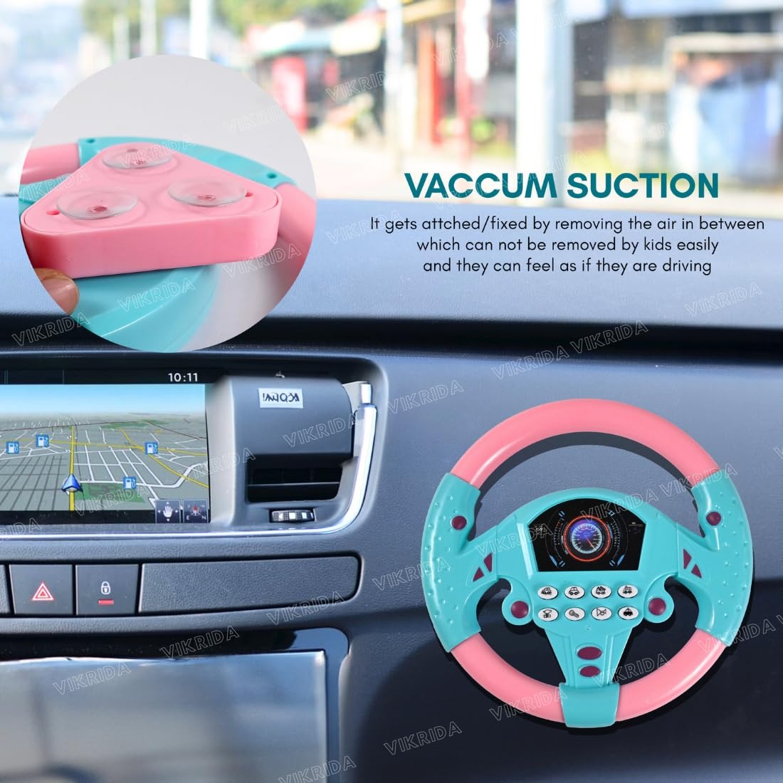 Children's Steering Wheel Driving Toy with Music, Lights & Interactive Buttons – Pretend Play Car Simulator (Pink/Blue)