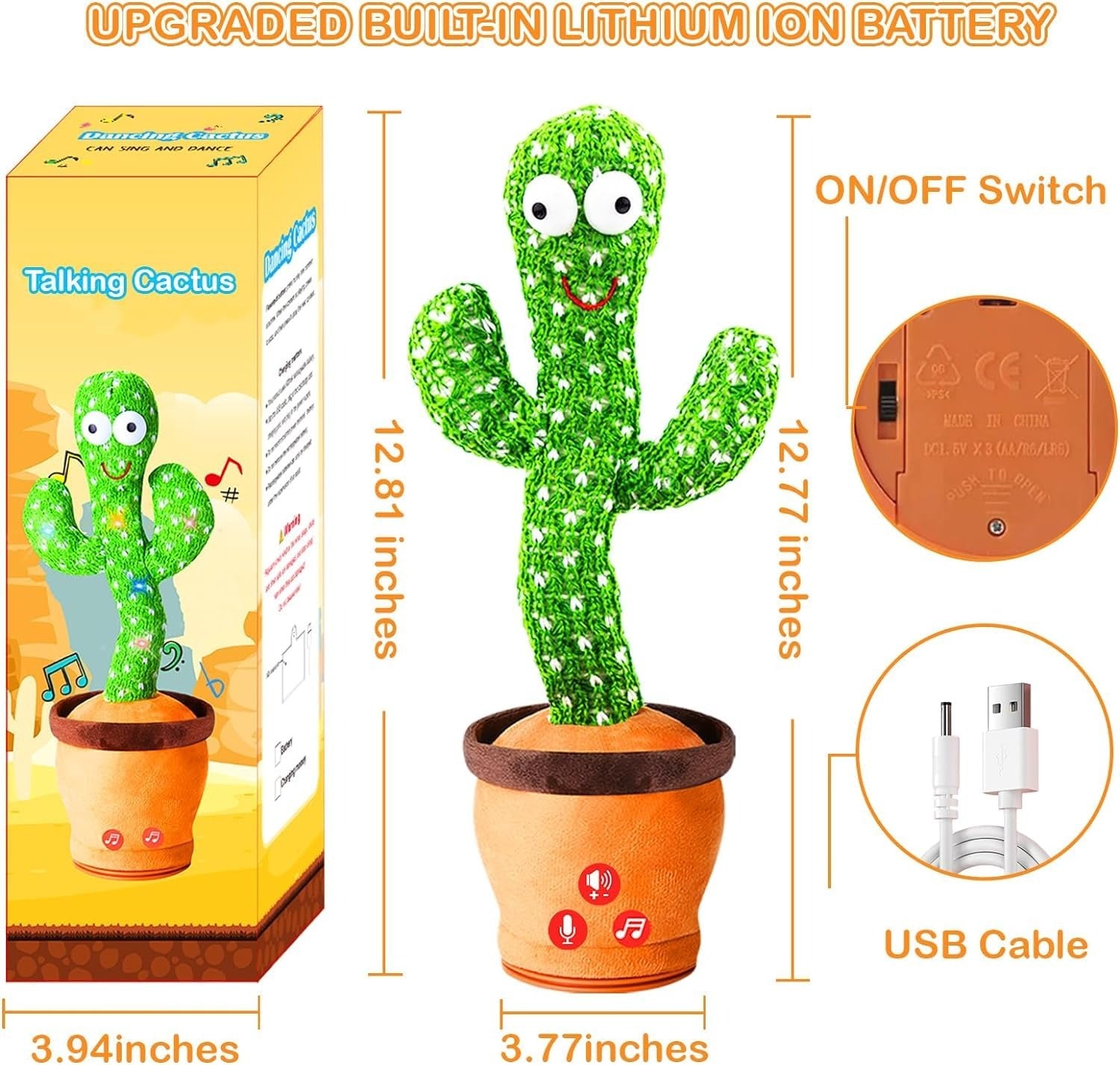 Storio Rechargeable Talking & Dancing Cactus Toy for Kids | Singing, Recording & Repeat Toy
