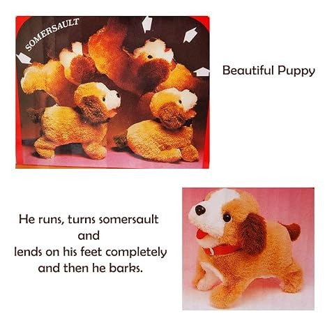Jumping, Walking & Barking Dog Toy – Soft Plush Puppy with Backflip Action, Realistic Sounds & Interactive Play | Best Birthday Gift for Kids