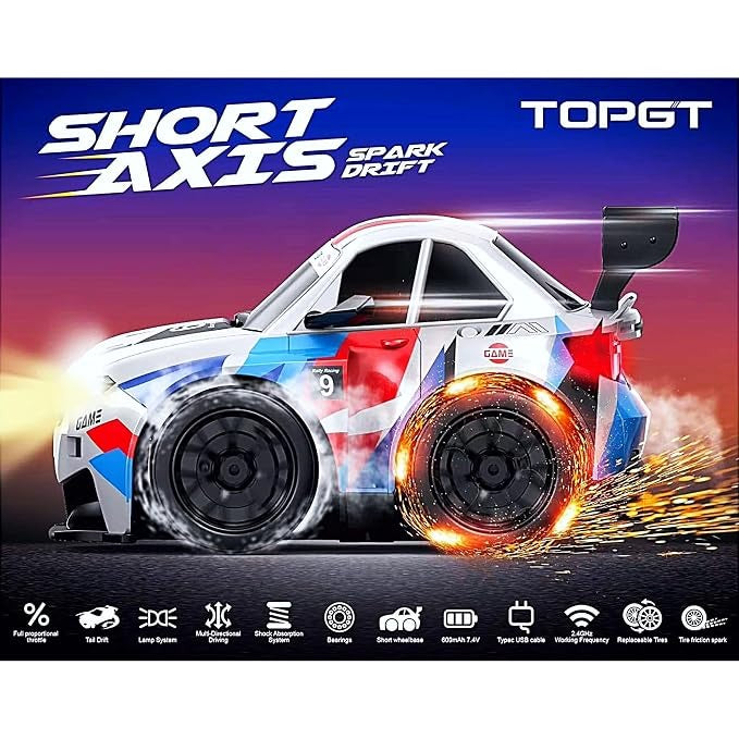 Remote Control M4 Drift Car – Rechargeable High-Speed Racing Toy with Realistic Spark Effect Feature
