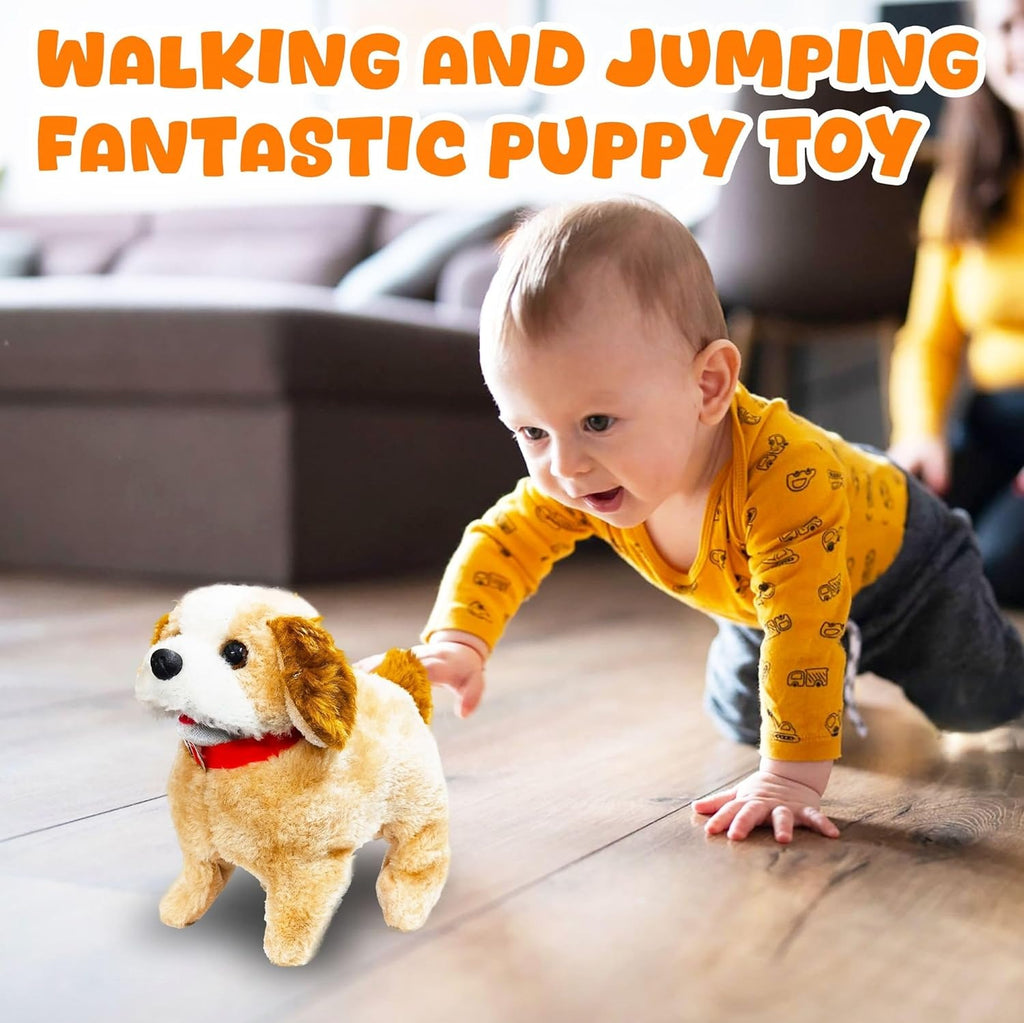 Jumping, Walking & Barking Dog Toy – Soft Plush Puppy with Backflip Action, Realistic Sounds & Interactive Play | Best Birthday Gift for Kids