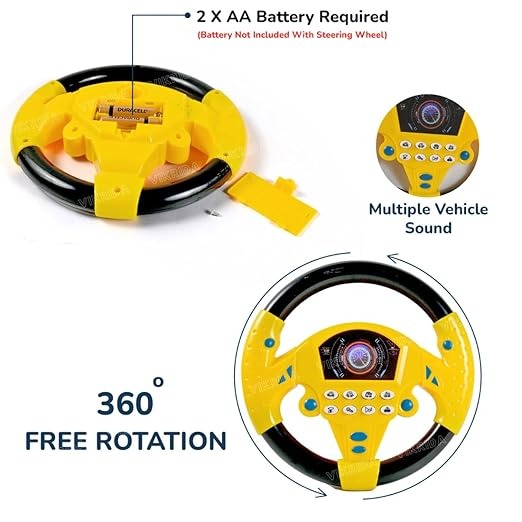 Children's Steering Wheel Driving Toy with Music, Lights & Interactive Buttons – Pretend Play Car Simulator (Pink/Blue)