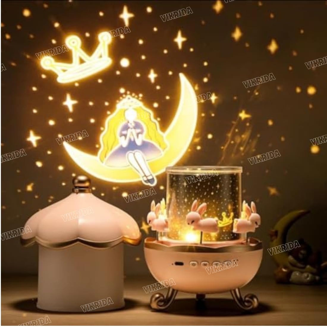 Rabbit Star Projector Night Light for Kids – 360° Rotating Galaxy Projector with 6 Film Discs & 5 Color Modes