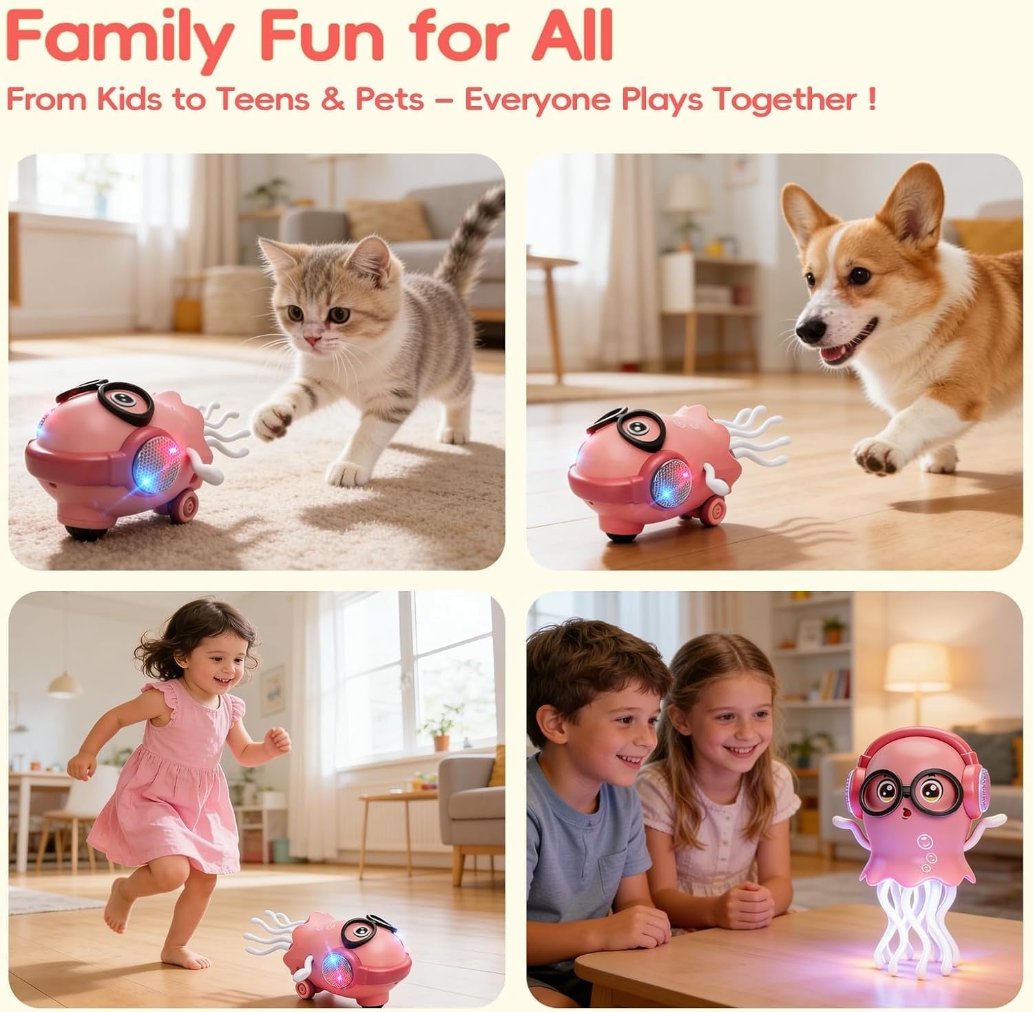 Electric Dancing Jellyfish Toy with Colorful LED Lights, Music & Automatic Moving Tentacles, Cartoon Ocean Animal Toy for Boys and Girls
