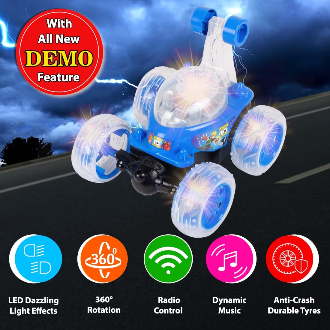High-Speed RC Stunt Car with Spray Effect | 360° Spin, LED Lights, Music & Smartphone Control