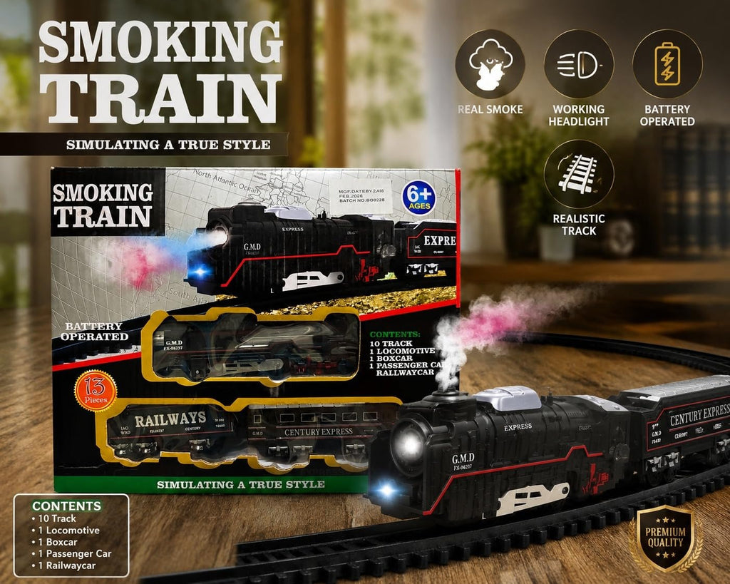 16 Piece Train Toy Set for Kids – Rechargeable Smoke Engine Train with Hindi Music & Railway Track