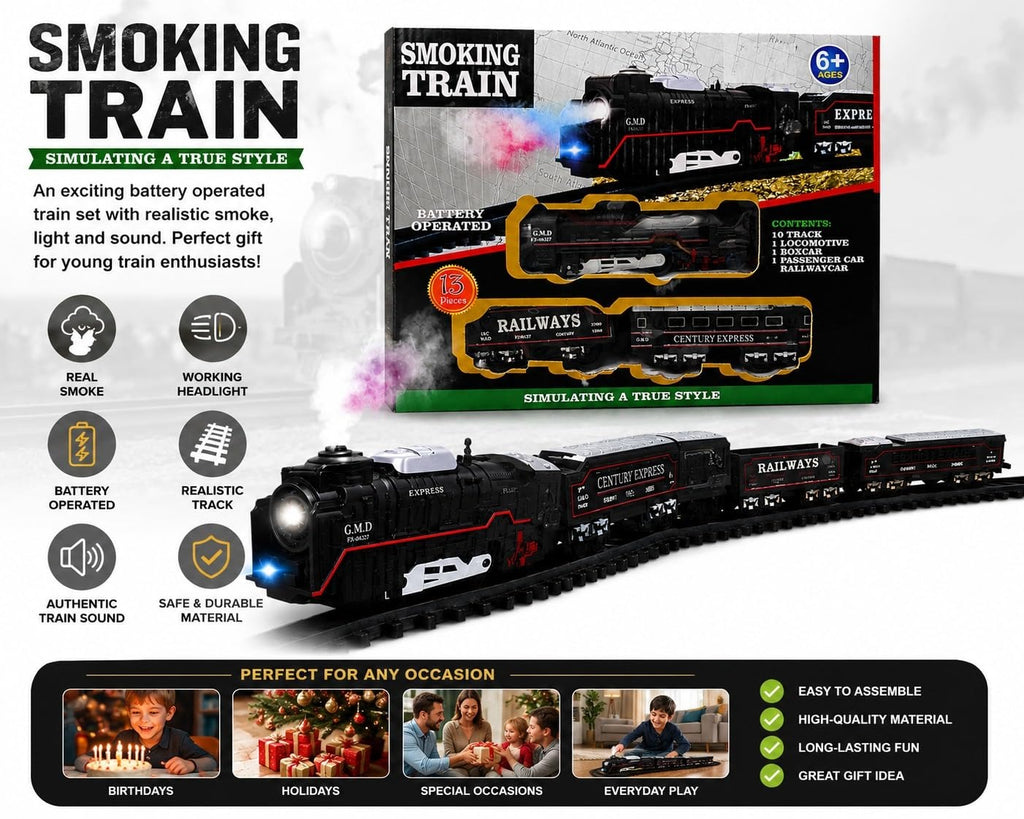 16 Piece Train Toy Set for Kids – Rechargeable Smoke Engine Train with Hindi Music & Railway Track