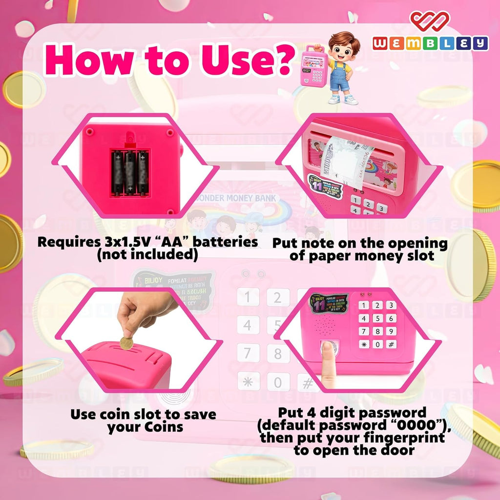 Electronic ATM Piggy Bank – Money Saving Safe with Auto Cash Deposit, Music & Lights for Kids