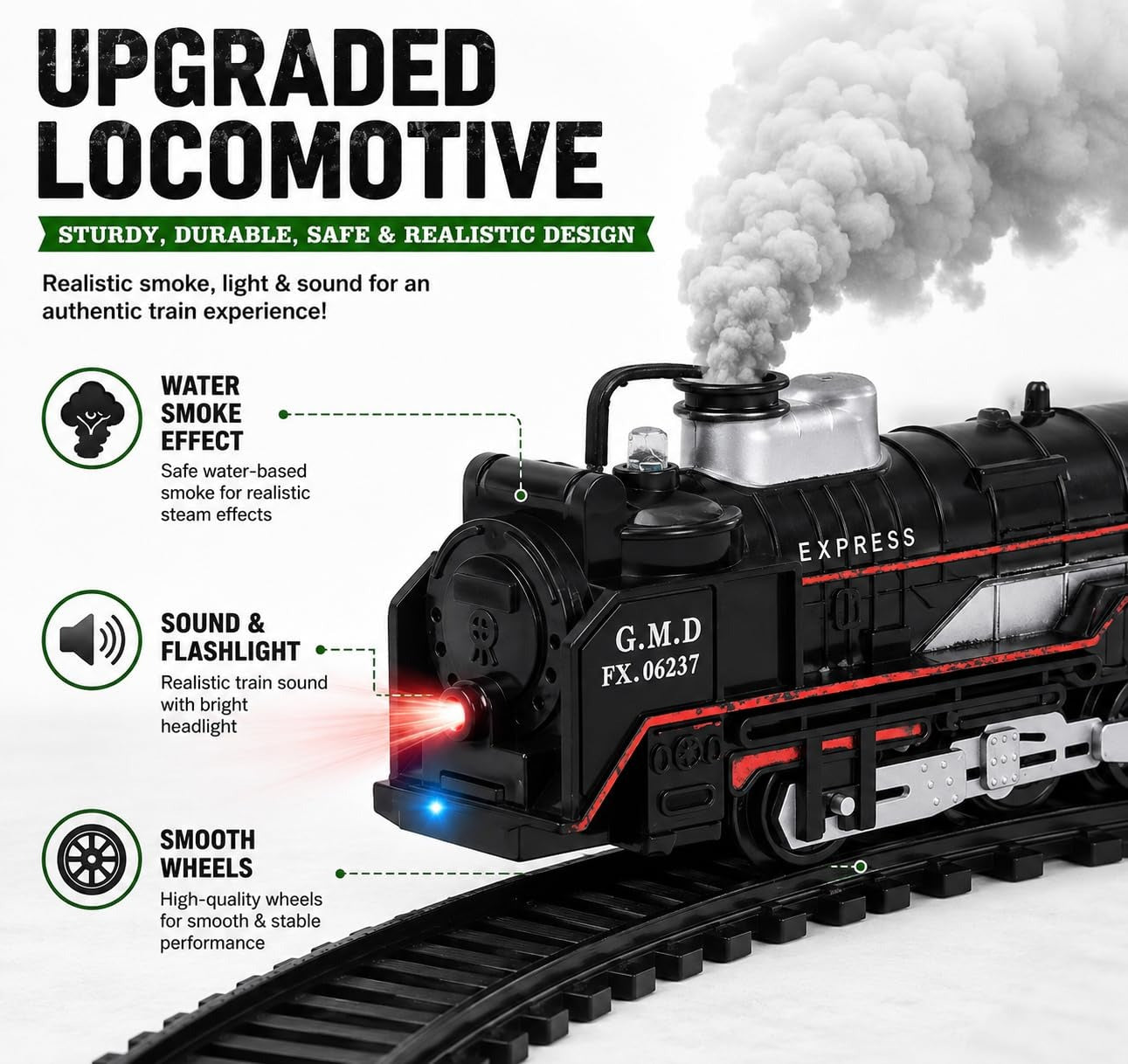 16 Piece Train Toy Set for Kids – Rechargeable Smoke Engine Train with Hindi Music & Railway Track