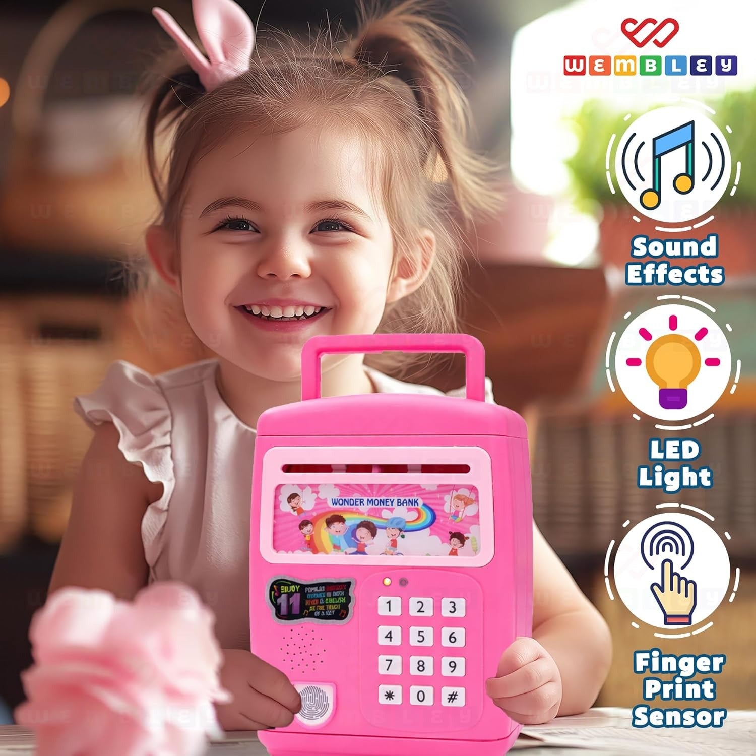 Electronic ATM Piggy Bank – Money Saving Safe with Auto Cash Deposit, Music & Lights for Kids
