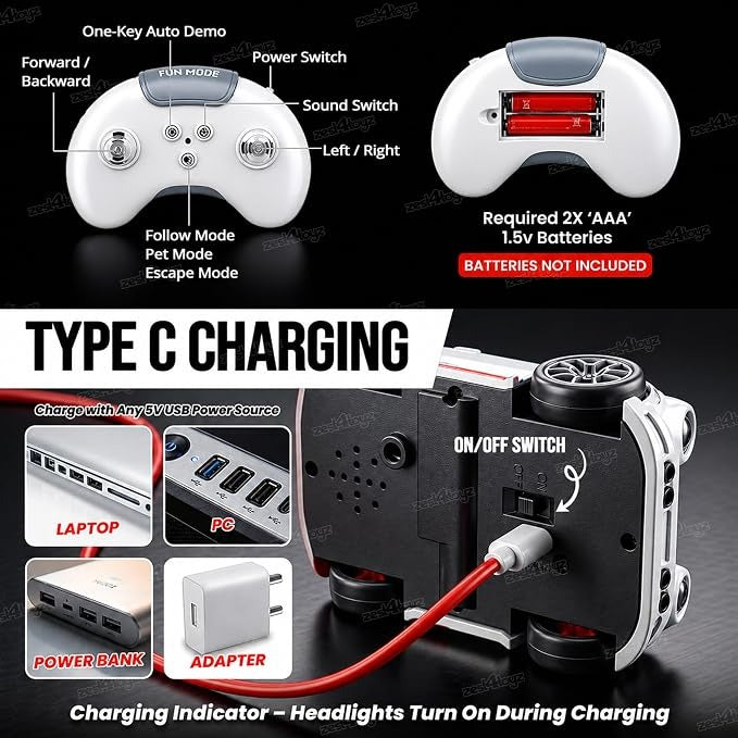 Remote Control Drift Car for Kids – 2.4GHz Smart RC Car with Follow Mode & USB Type-C Charging