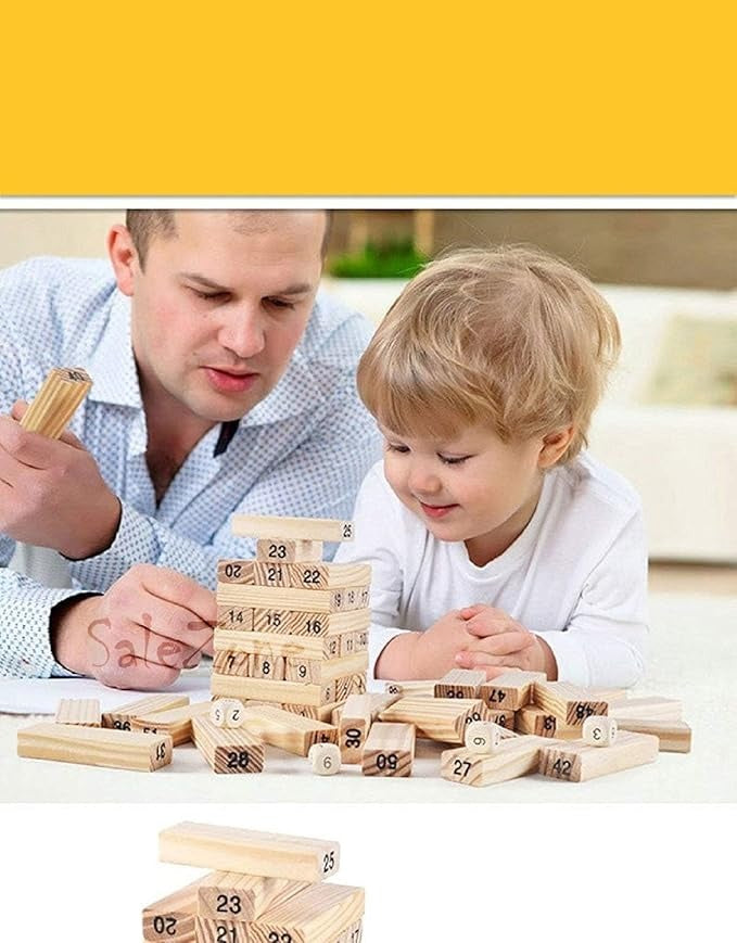 Educational Wooden Building Block Game – 54 Piece Tower Puzzle for Kids & Adults