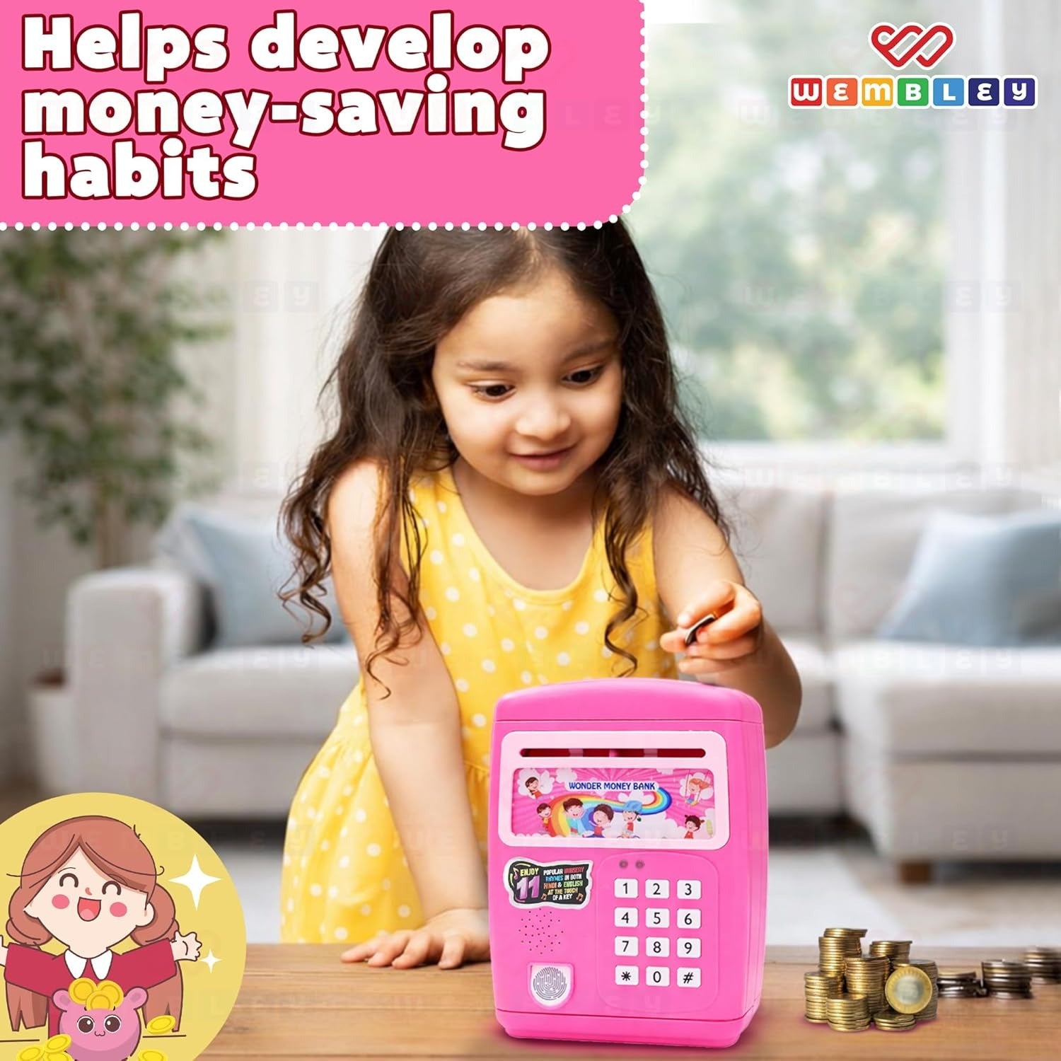 Electronic ATM Piggy Bank – Money Saving Safe with Auto Cash Deposit, Music & Lights for Kids