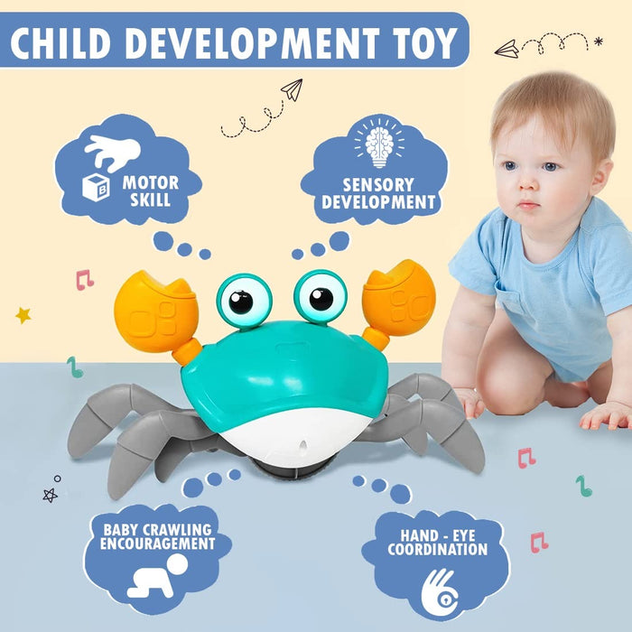 VEBETO Rechargeable Crawling Crab Toy for Kids – Interactive Musical Crab with Obstacle Avoidance, LED Lights, Walking Action & Educational Play